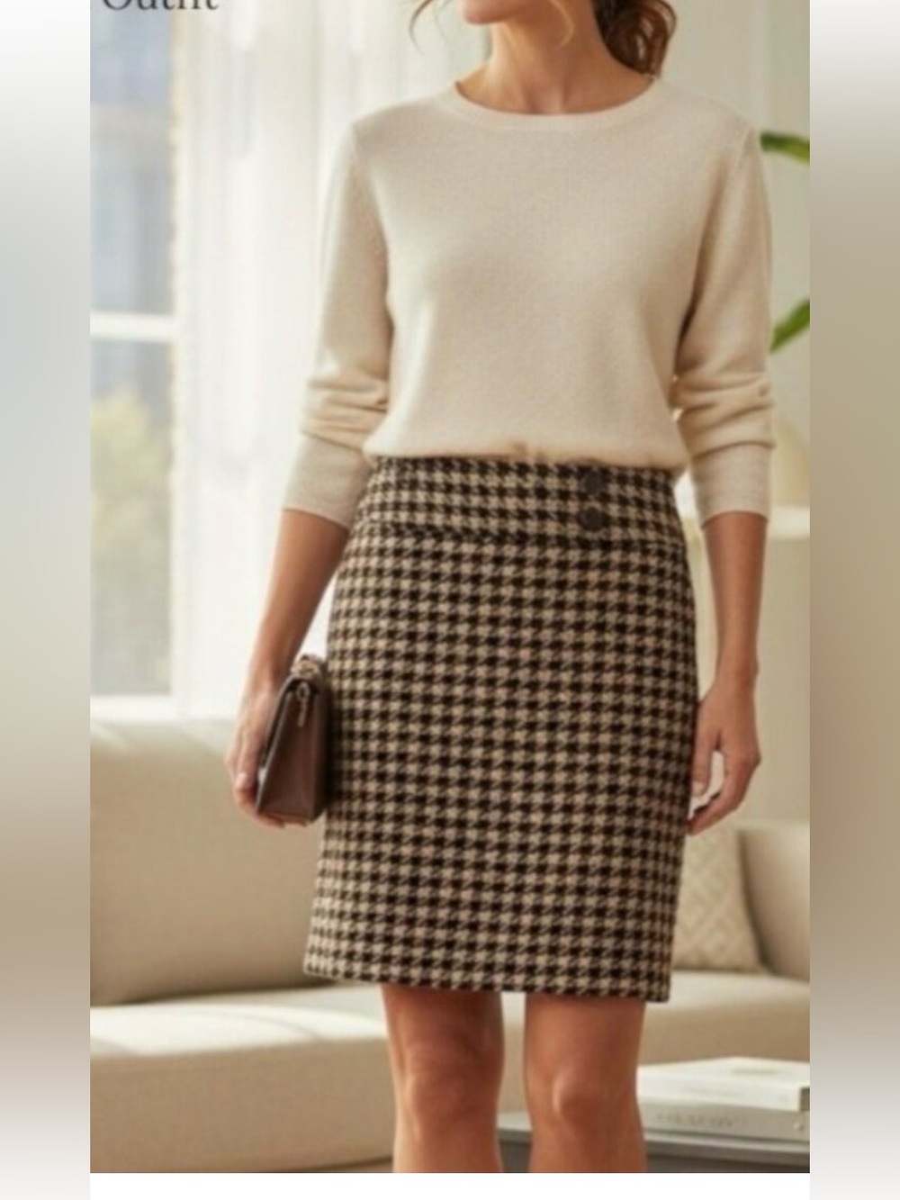 Ann Taylor sz 6 brown beige Houndstooth skirt boucle textured classic preppy - Picture 11 of 11